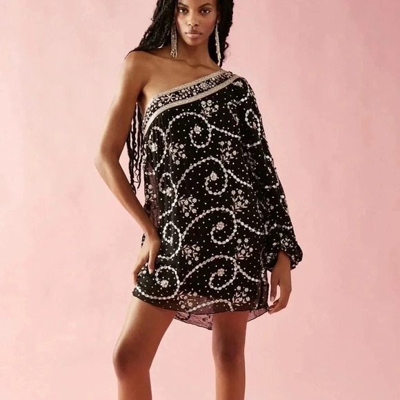 NWT Free People FP One Dea Mini Dress One Shoulder Long Sleeve Party Black - Picture 1 of 17